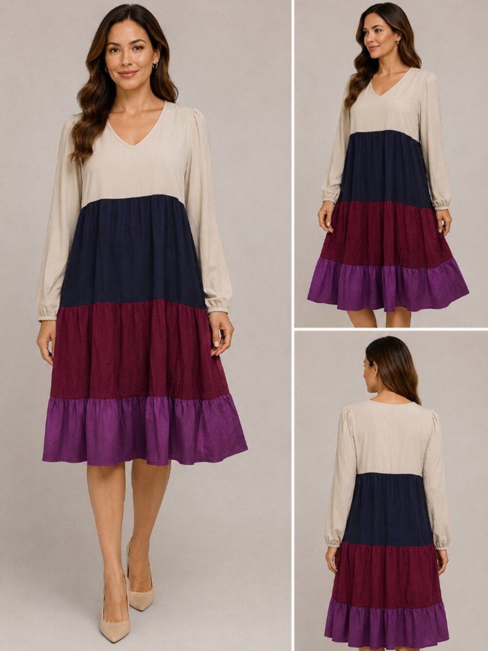Haptics by Holly Harper Colorblock Tiered Long Sleeve Dress - Size Small
